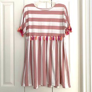 Pink & White Striped Babydoll Dress w/ Tassels Size S